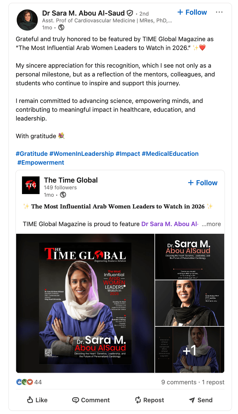 Testimonial from Dr Sara M. Abou Al-Saud