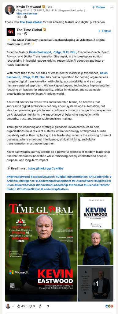Testimonial from Kevin Eastwood - Executive Coach & Board Advisor